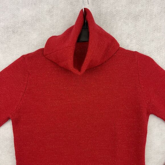 KCKC Turtleneck Lambs Wool Sweater Womens Size Medium Red Glitter - Picture 6 of 13